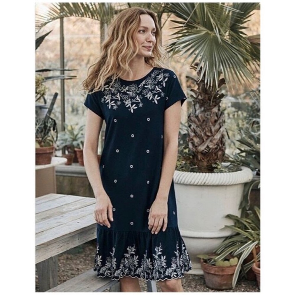 J. Jill Navy Dress with White Floral Embroidery